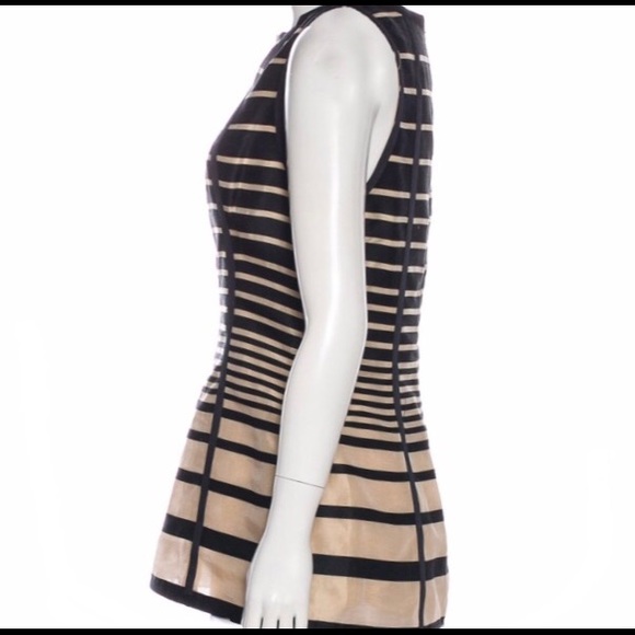 Lela Rose Striped Silk Peplum Top Blouse Hidden Back Zipper Sleeveless Size 10 - Picture 3 of 9